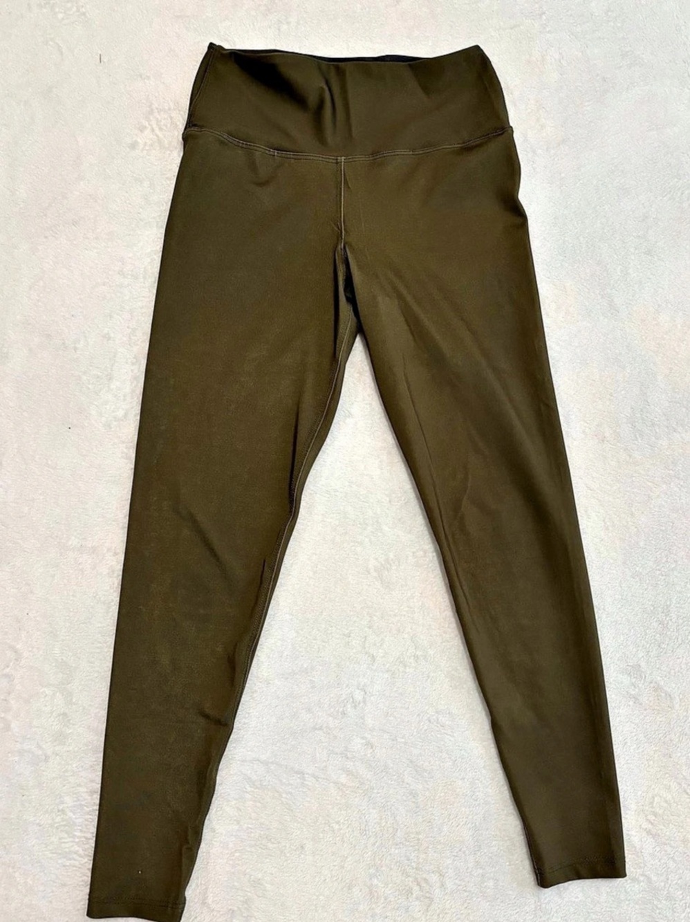 ANTHEA Women's Olive Green Solid High Rise Leggings Stretch Elastic Waist Size S